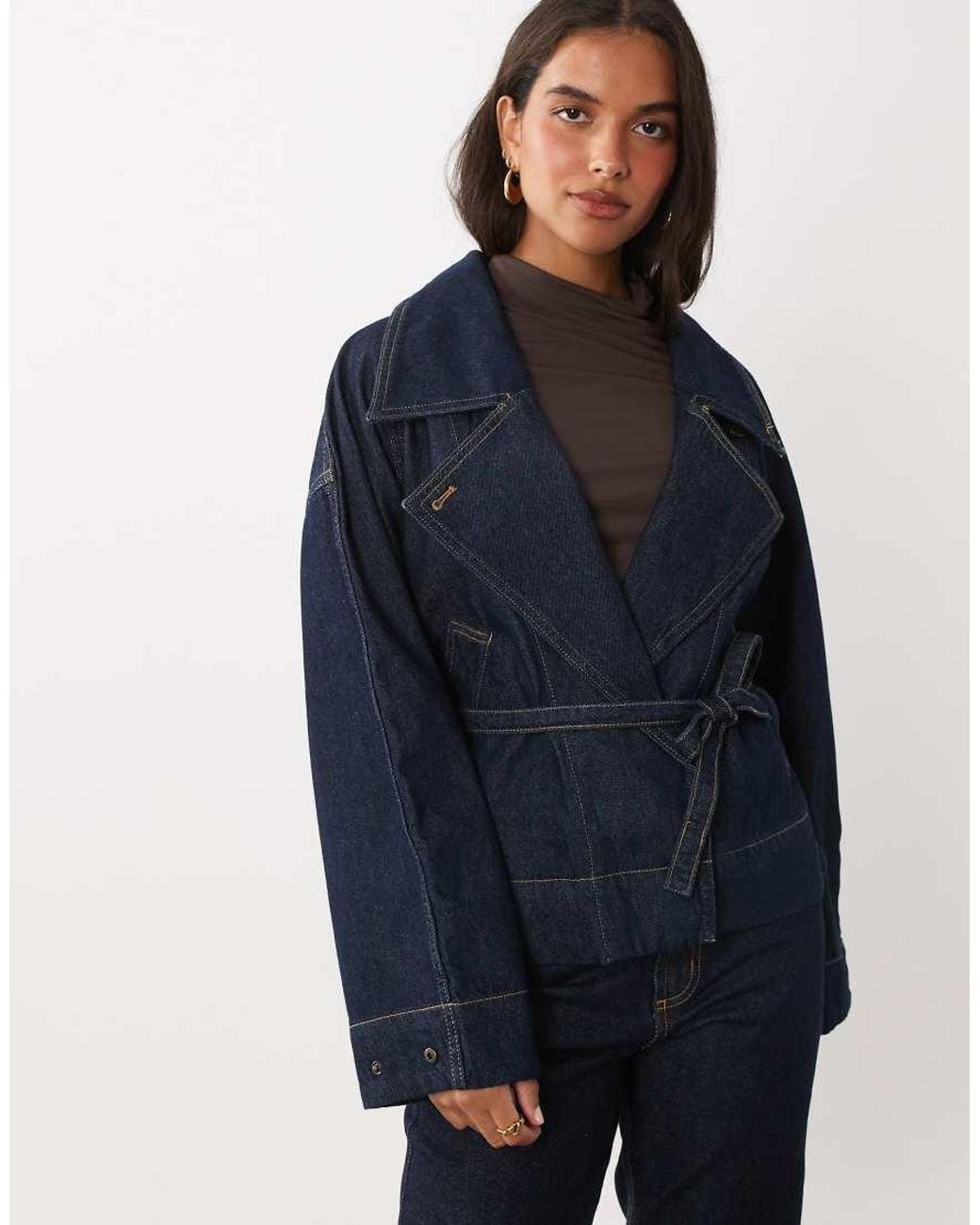 Mango Blue 100% Cotton Belted Short Denim Jacket