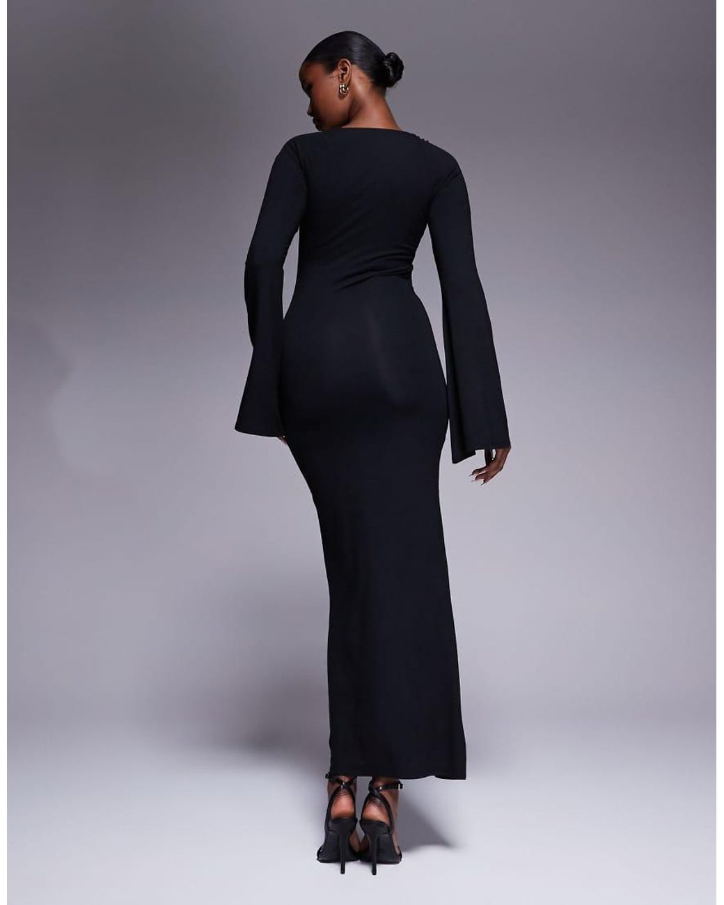 ASOS Blue Super Scoop Midi Dress With Flute Sleeves