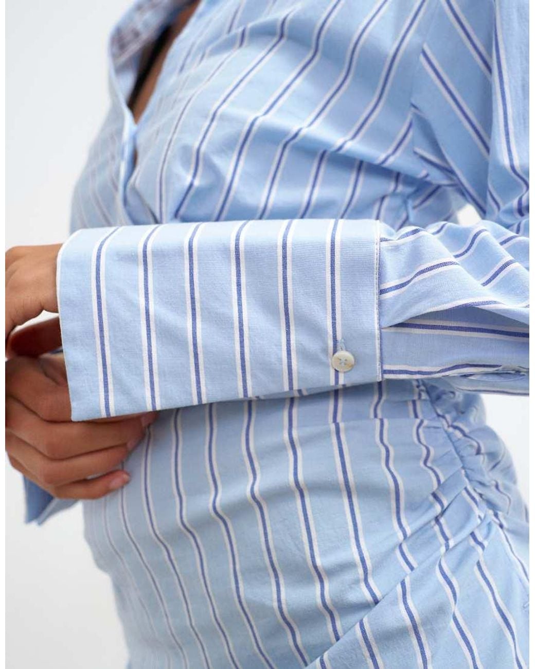 TOPSHOP Blue Striped Poplin Cinch Waist Shirt