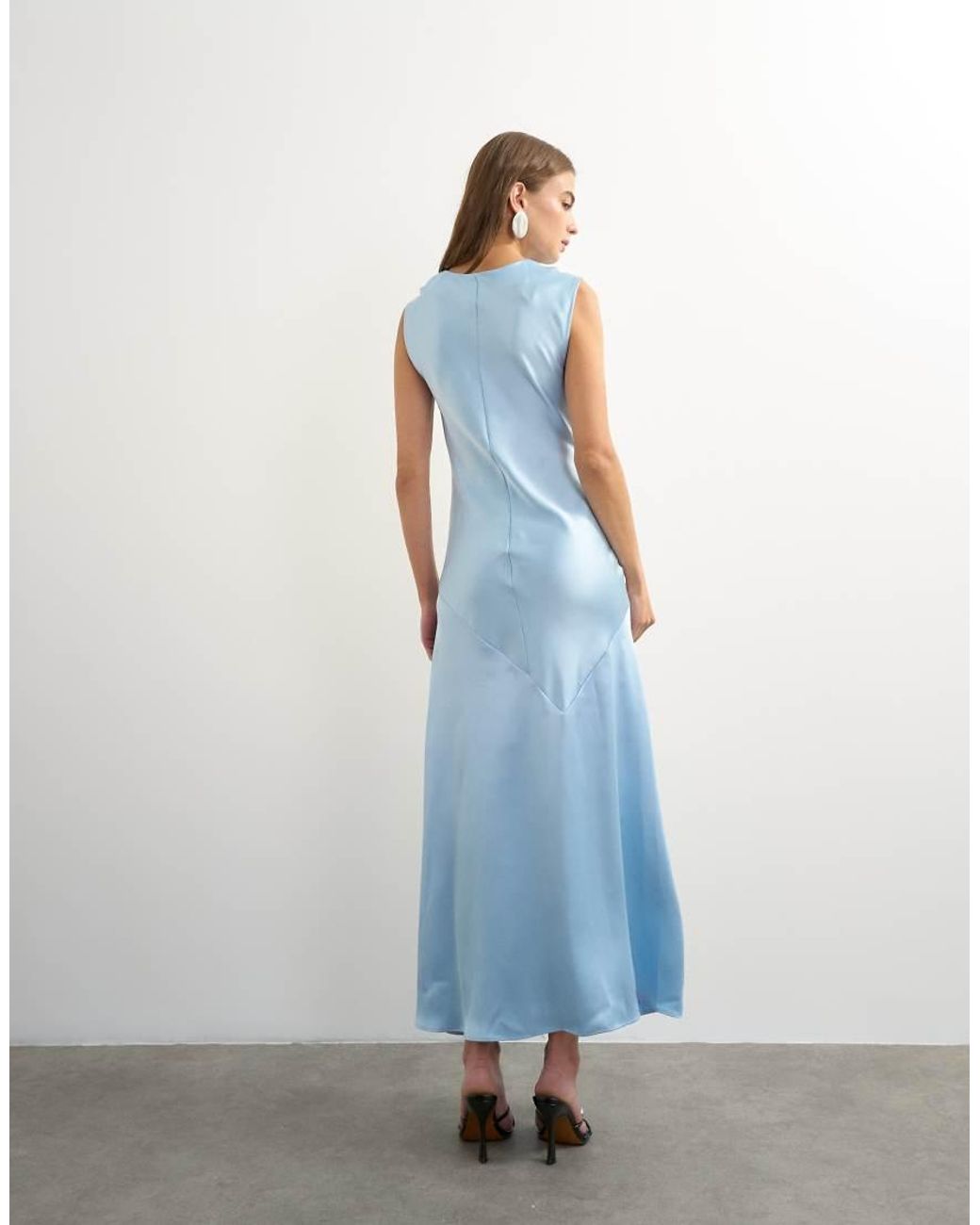 TOPSHOP Blue Satin Cowl Neck Maxi Dress