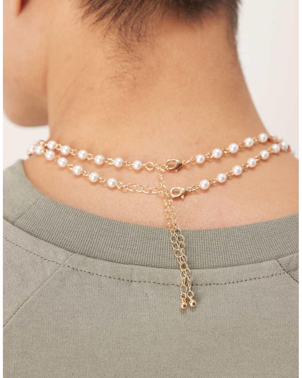 ASOS Set Van 2 Kettingen Met Parels En Kristallen in het Gray voor heren