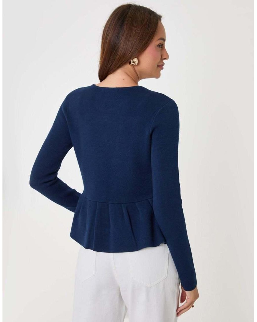 Threadbare Blue Crew Neck Peplum Cardigan
