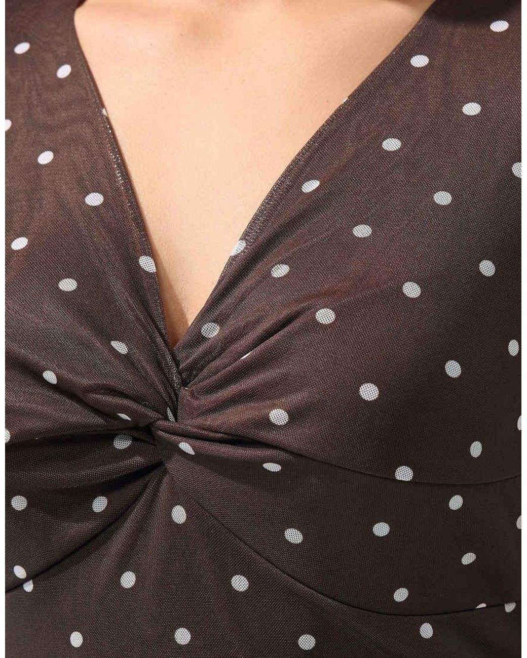 Yours Clothing Brown Polka Dot Knot Front Dress