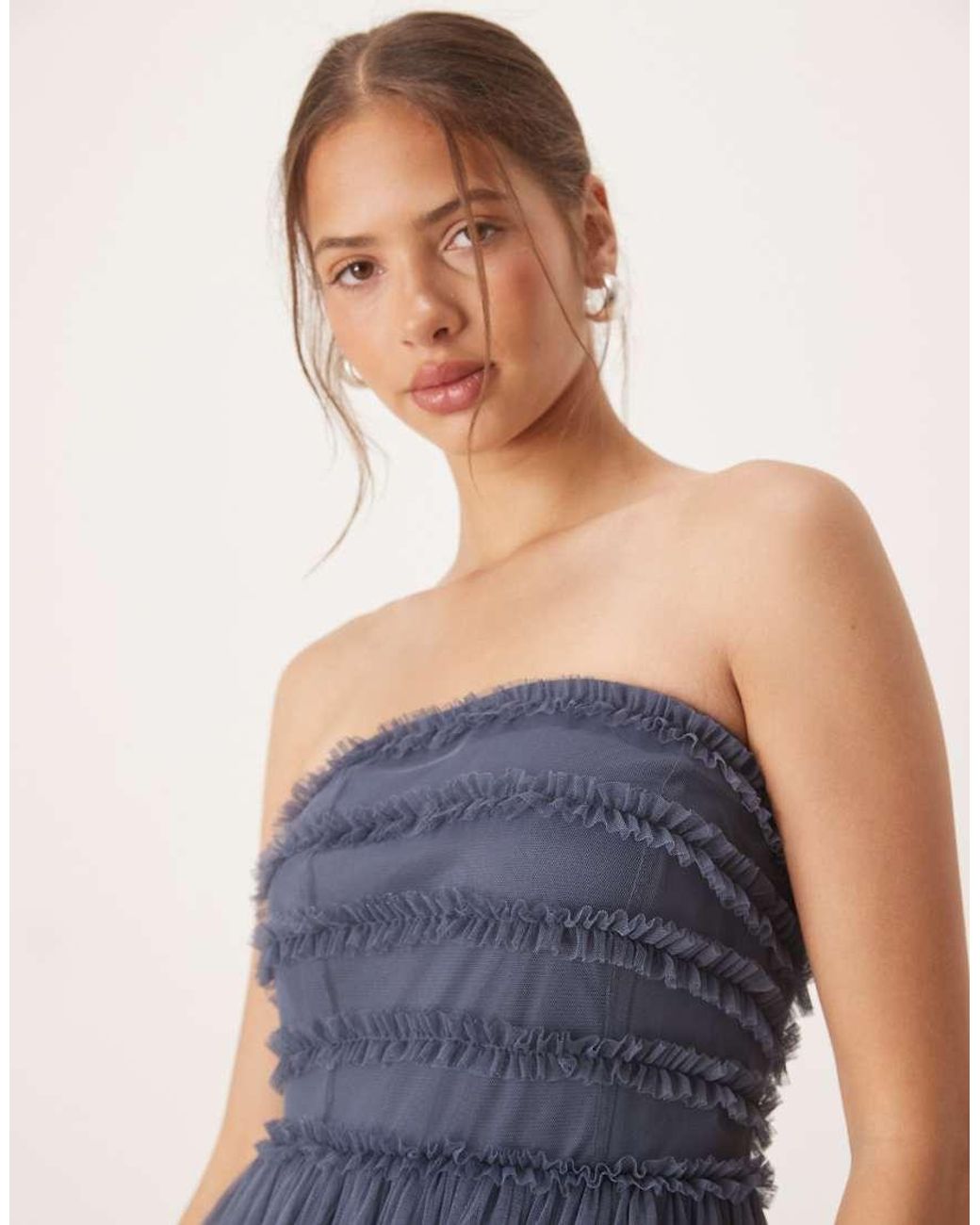 ANAYA Blue Bandeau Ruffle Midi Dress