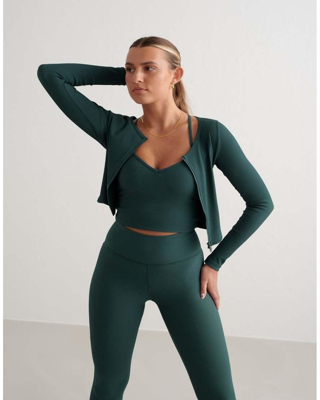 Aim'n Green Deep Emerald Ribbed Performance Zipped Cardigan