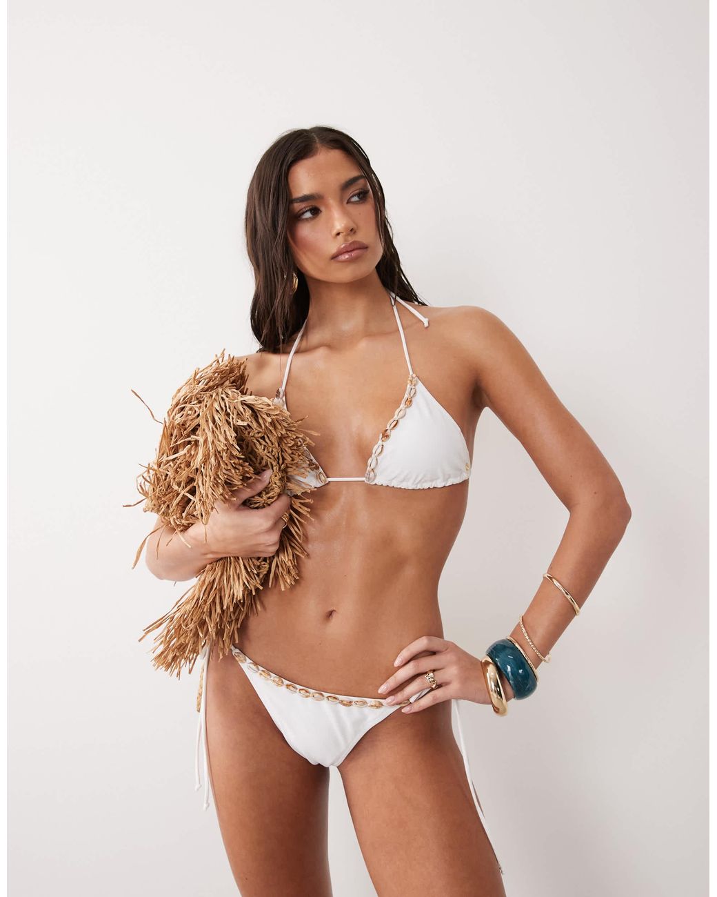 Candypants Brown Triangle Bikini Top With Shell Trim