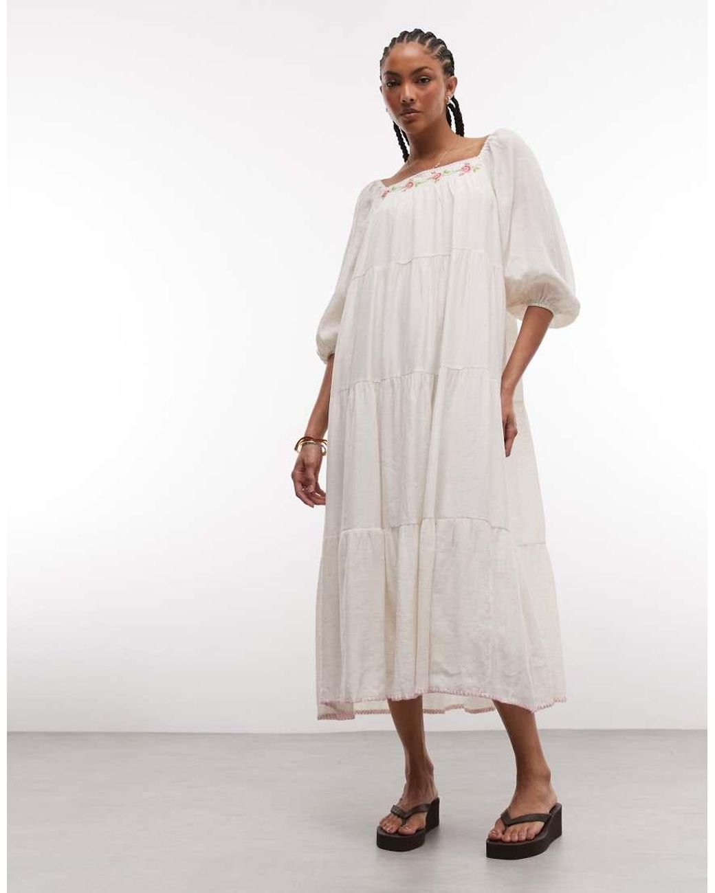 Daisy Street White Chuck On Smock Dress With Embroidery Floral
