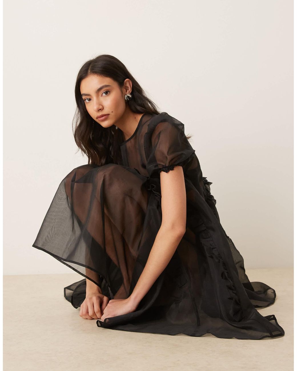 Ghospell Exclusive Sheer Organza Puff Sleeve Tiered Ruffle Ghospell Exclusive Sheer Organza Puff Sleeve Tiered Ruffle
