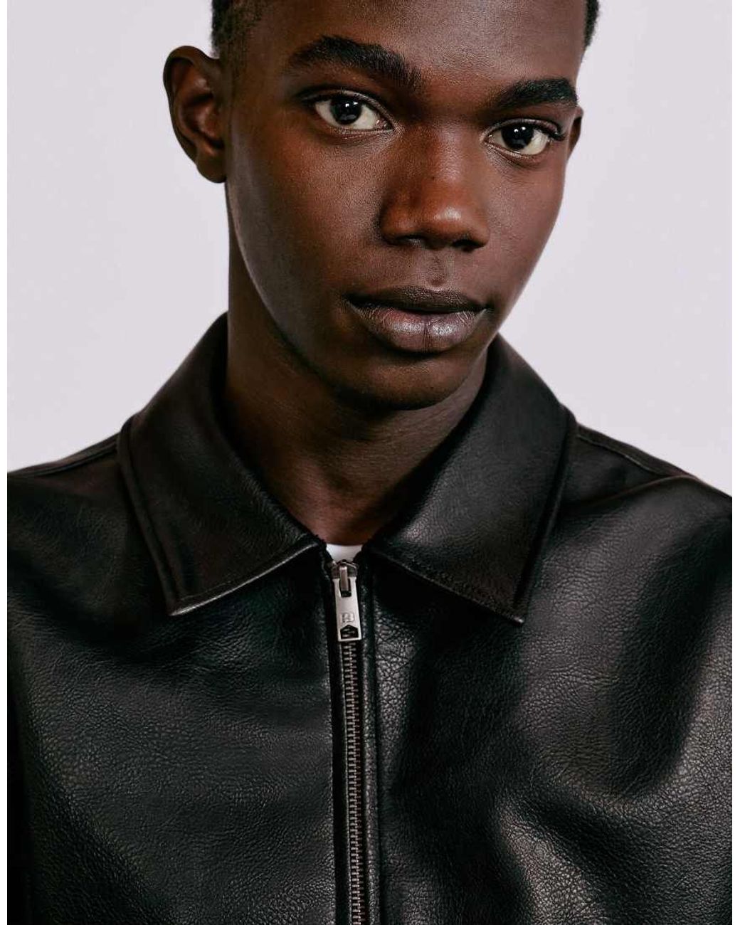 Pull&Bear Black Leather-effect Jacket for men