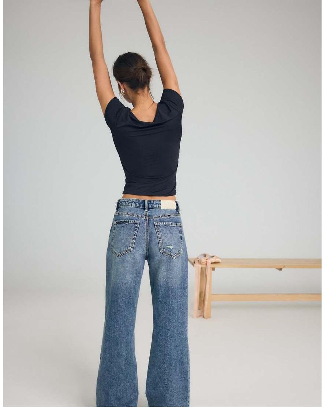 Stradivarius Blue D92 Straight Wide-Leg Jeans