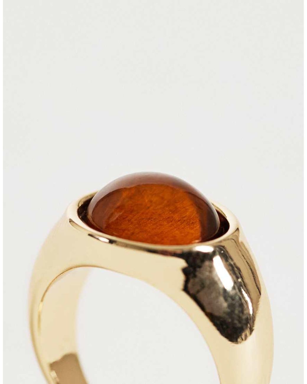 ASOS Natural Ring With Oval Amber Stone Set