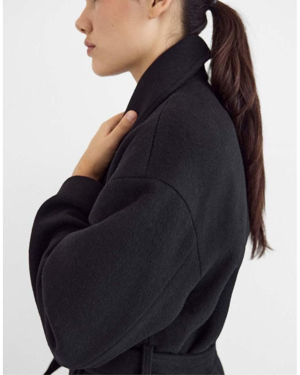 Stradivarius Blue Long Felt Belt Coat