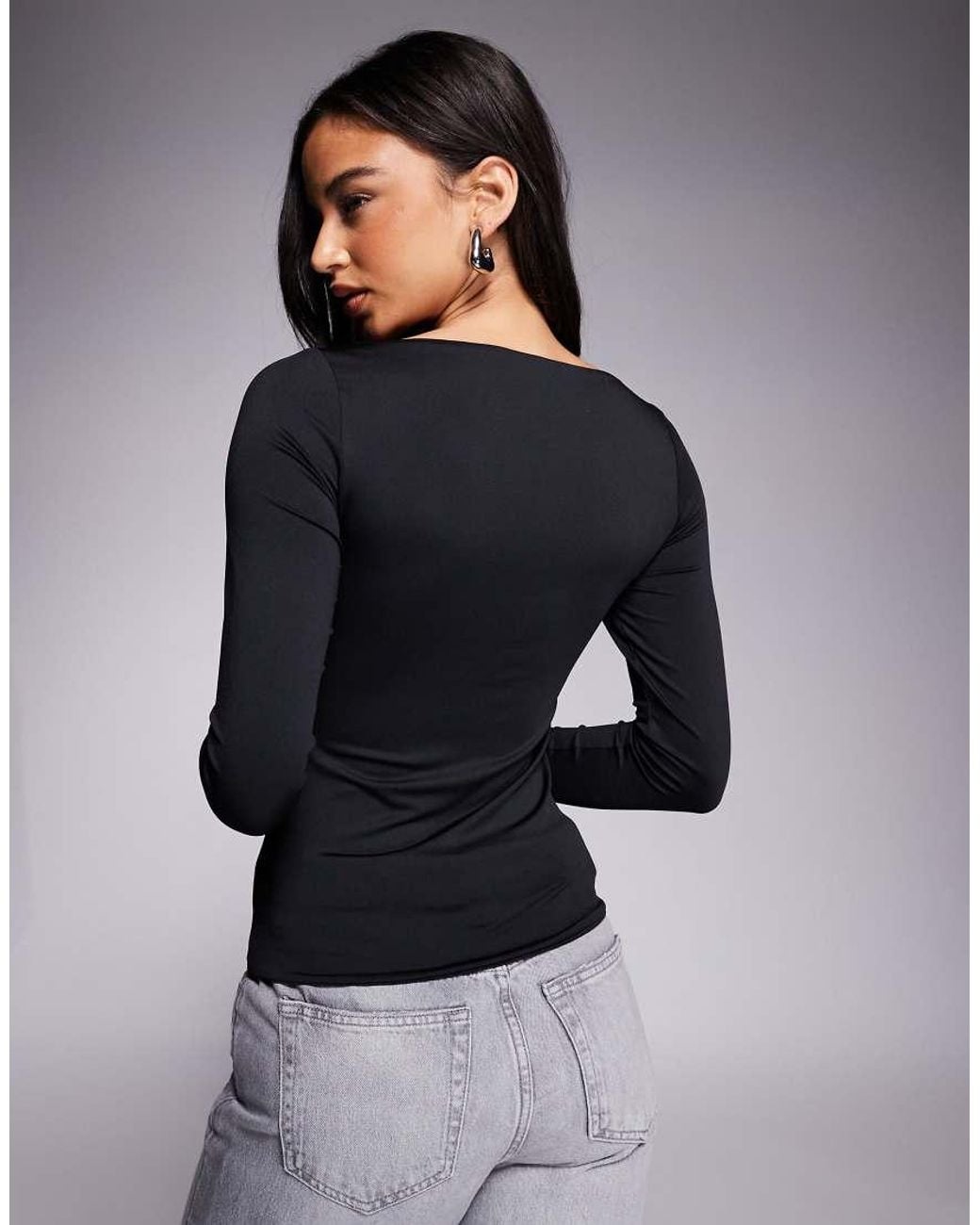 ASOS Black Double Layer Long Sleeve Sweetheart Neck Top