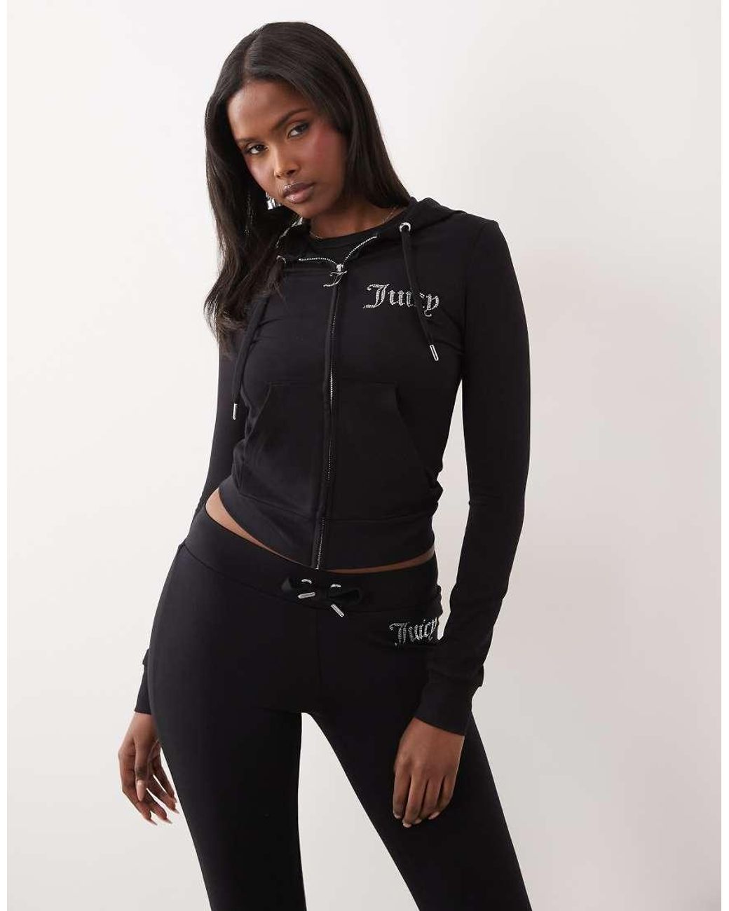 Juicy Couture Black Diamante Logo Detail Zip Through Hoodie