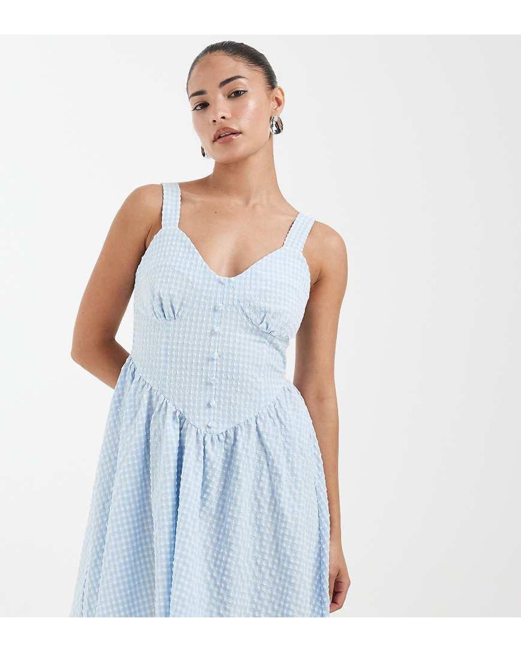 Vero Moda Blue Button Front Gingham Mini Dress