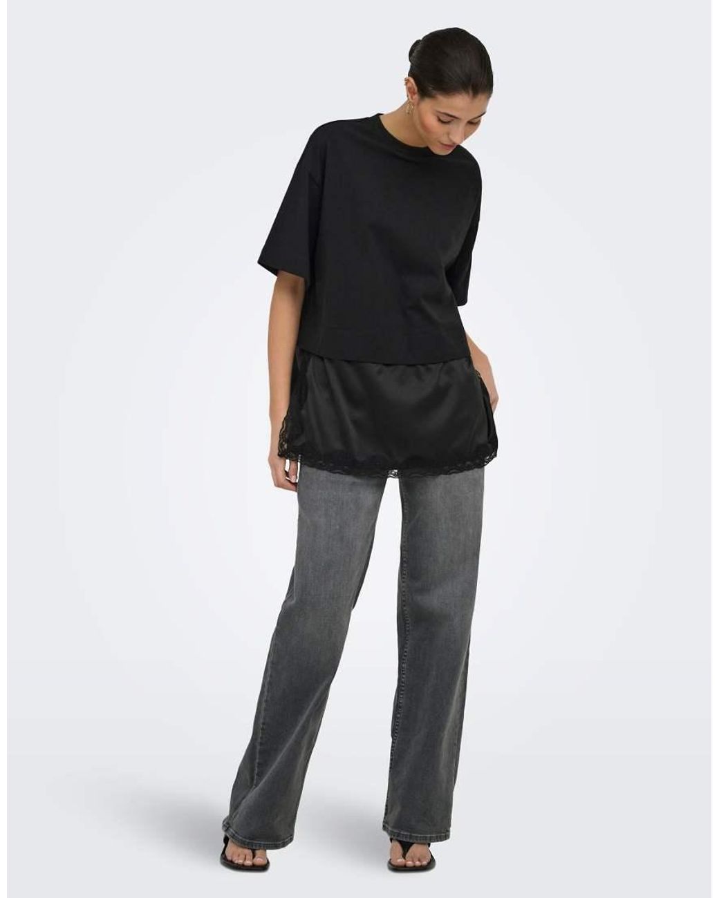 ONLY Black Mexa Lace Crew Neck Short Sleeve Top