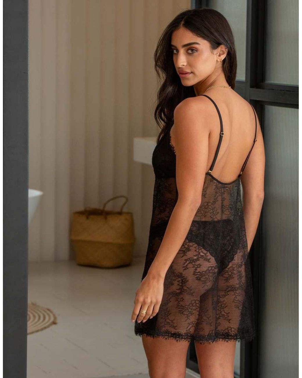 Pour Moi Black For Your Eyes Only Lace Split Hem Chemise