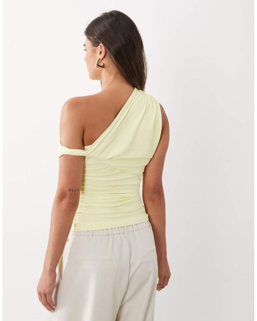 ASOS Natural Polyamide Ruched Twist Side Cut Away Draped Top