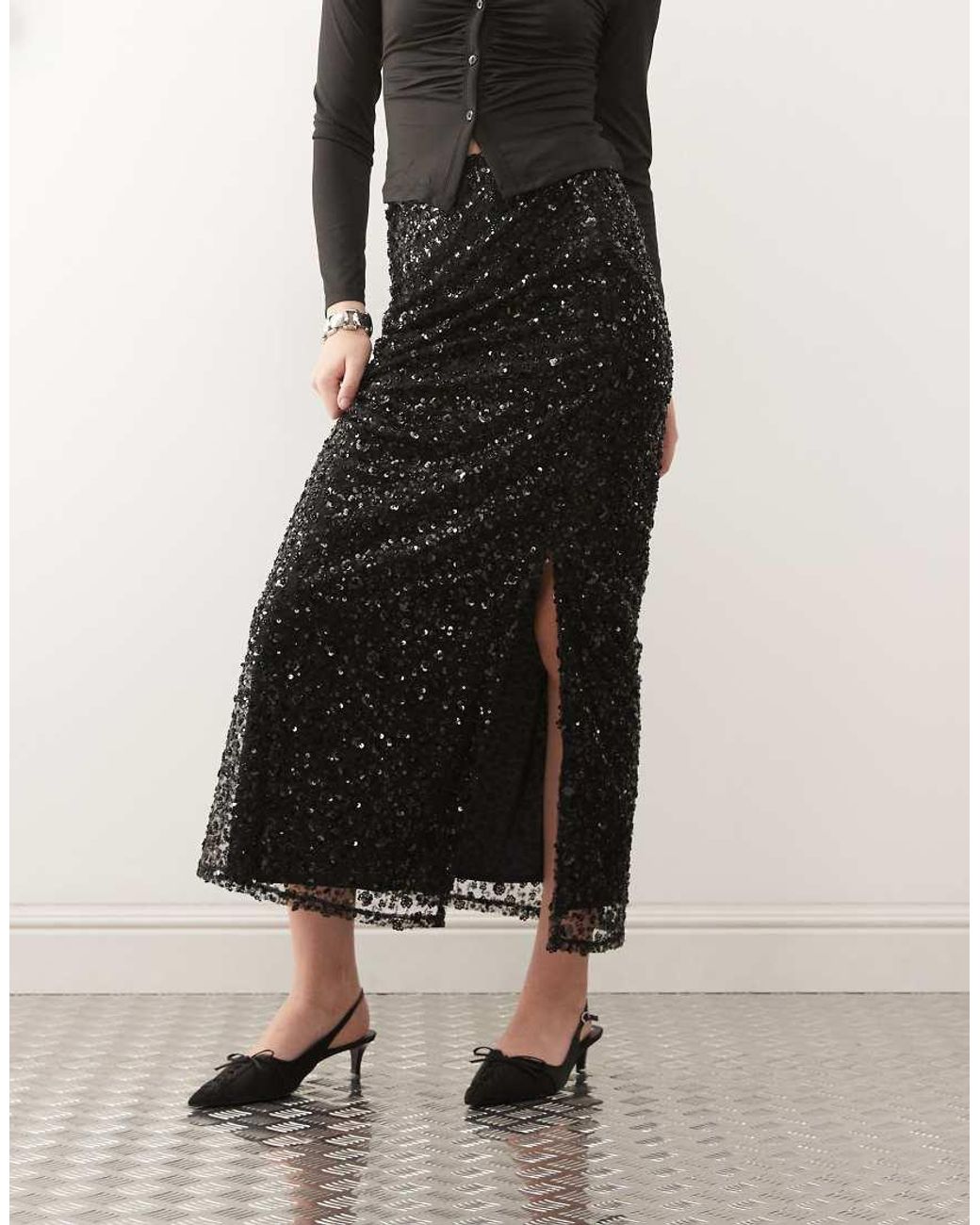 Miss Selfridge White Sequin Maxi Skirt