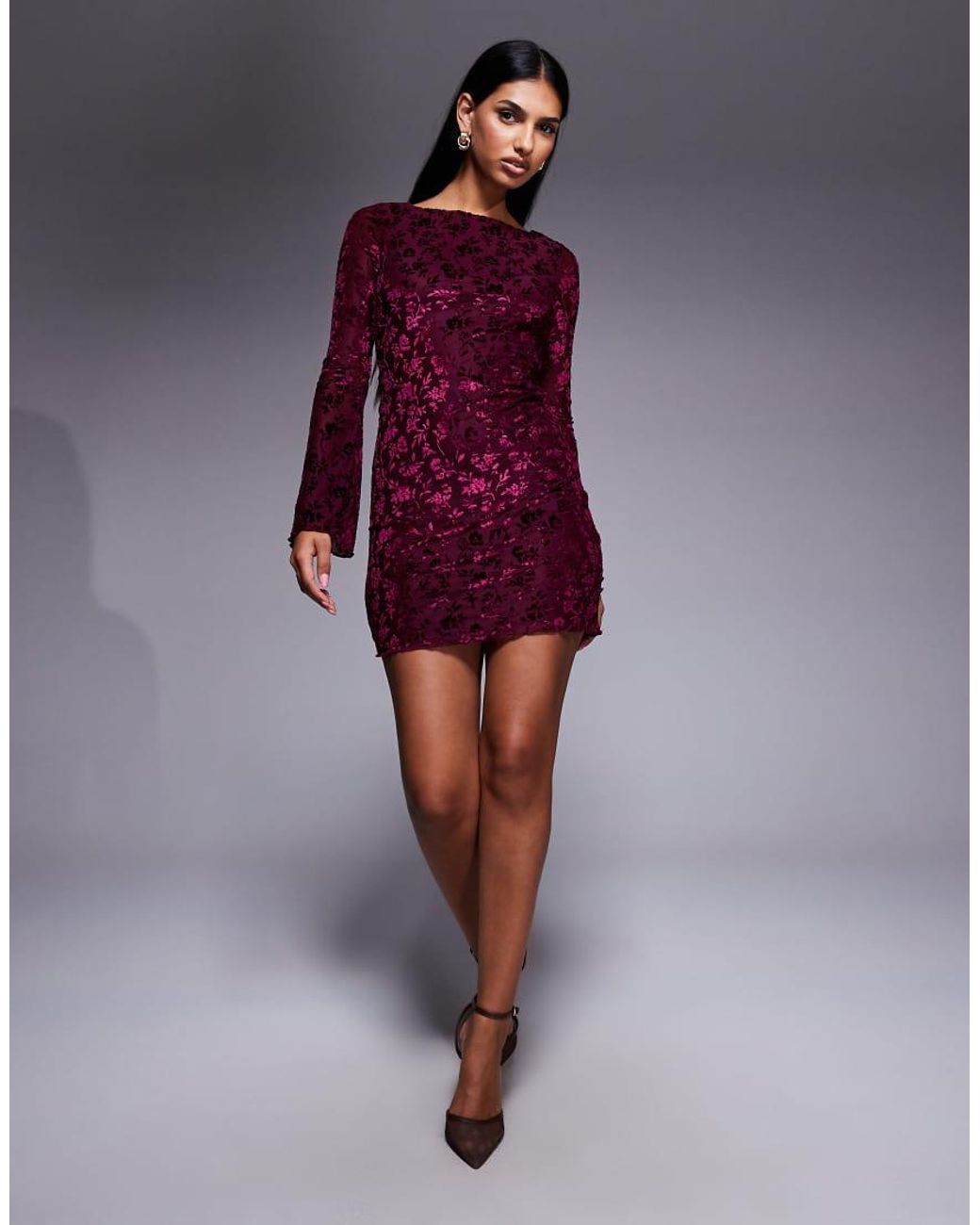 New Look Purple Flocked Mini Dress