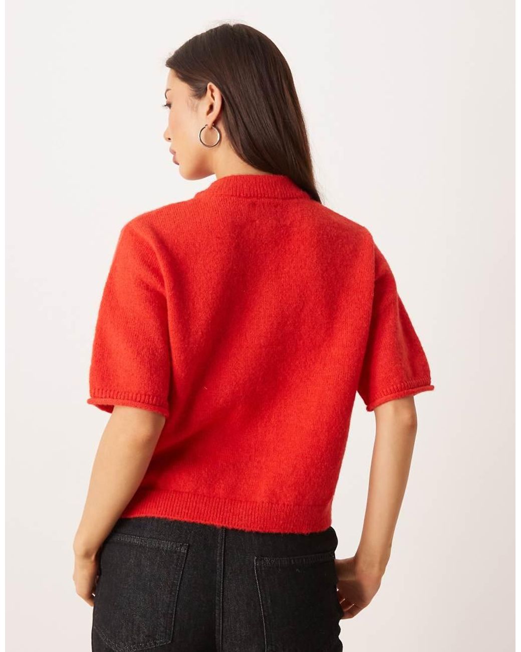 ASOS Red Rolled Edge Short Sleeve Cardigan