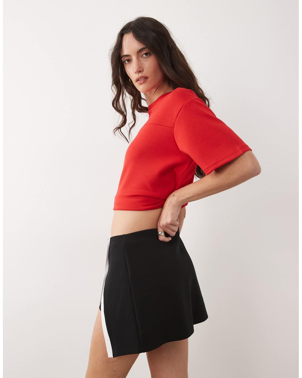 ASOS Red Interlock Mini Skort With Contrast Tipping