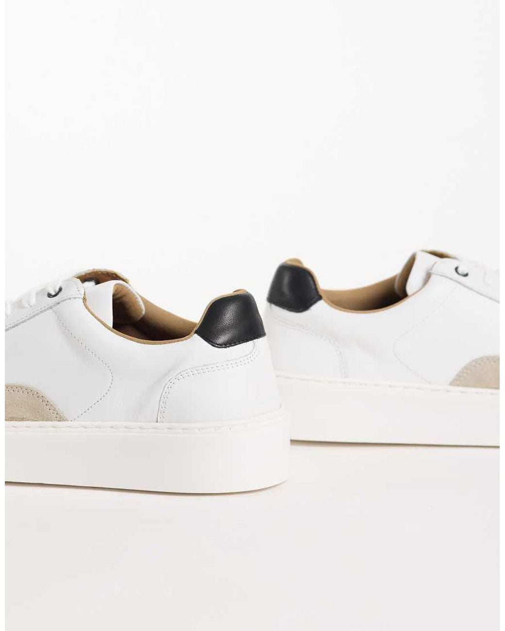 ASOS Natural Lace Up Trainers With Black Heel Notch And Stone Suede Detail for men