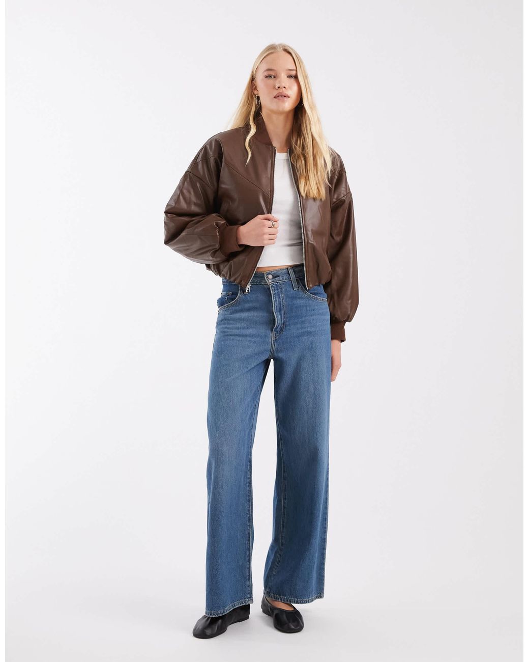 Nike Brown Pleather Bomber Jacket