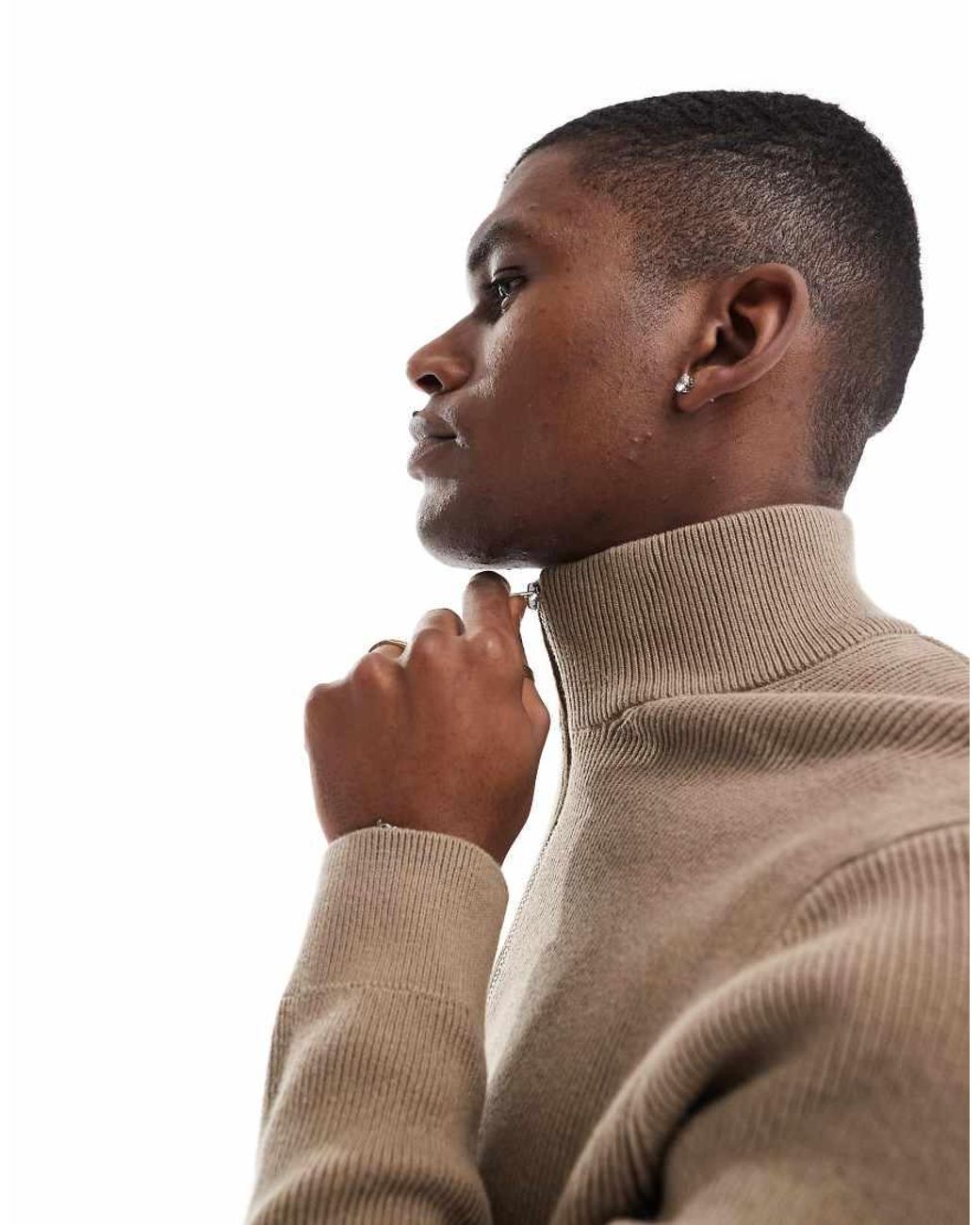 Only & Sons Brown Ribbed Half Zip Jumper for men