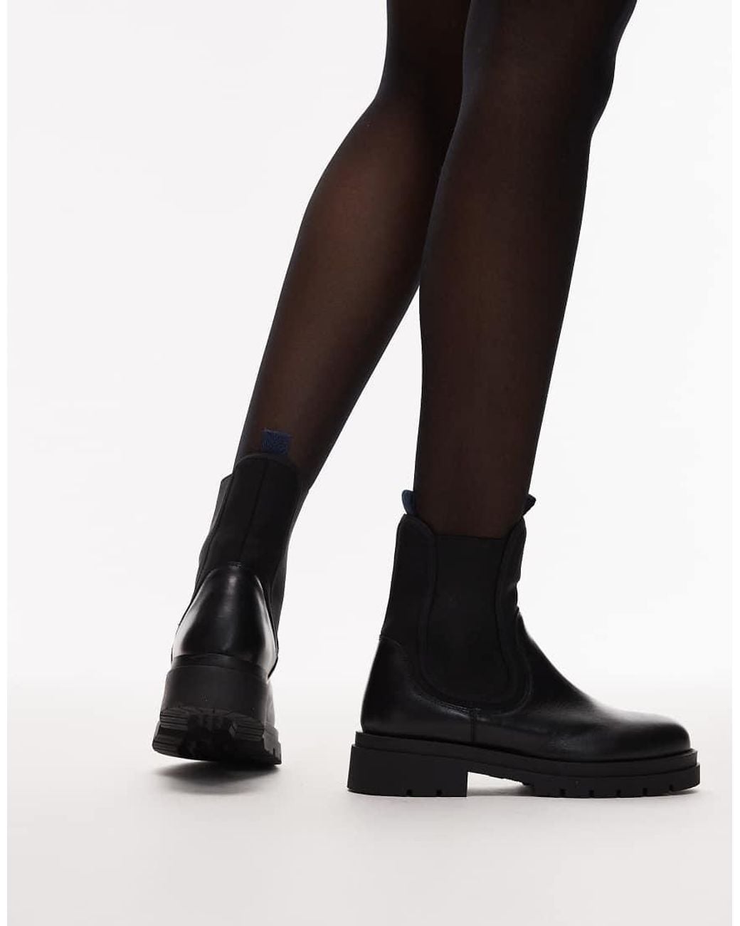 & Other Stories Black Leather High Ankle Boots With Elasticated Sides And Pull Tab Cuffs