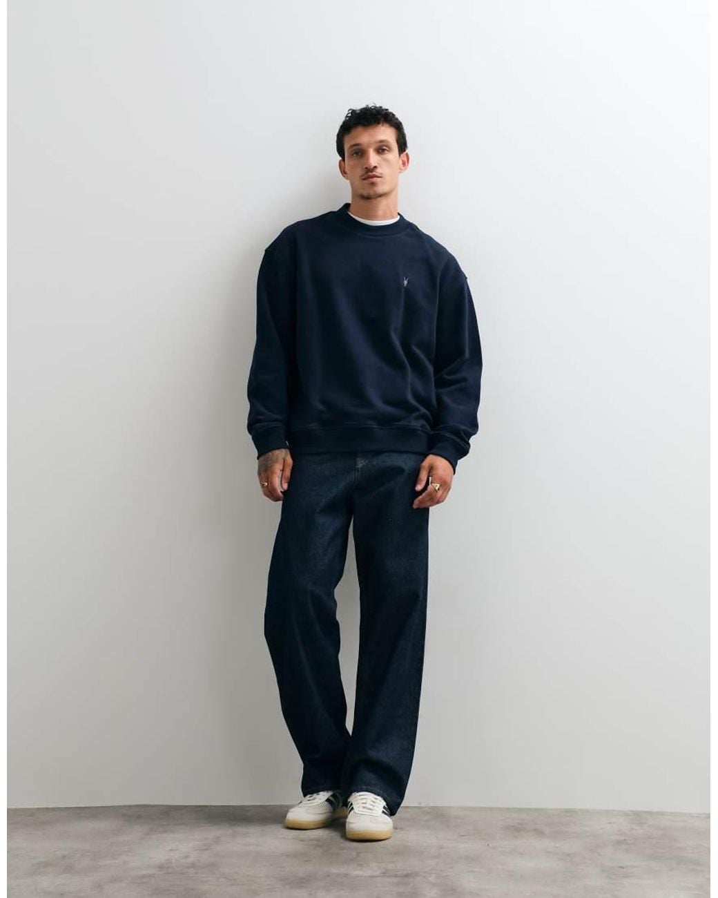 AllSaints Blue Asher Logo Crew Sweatshirt for men