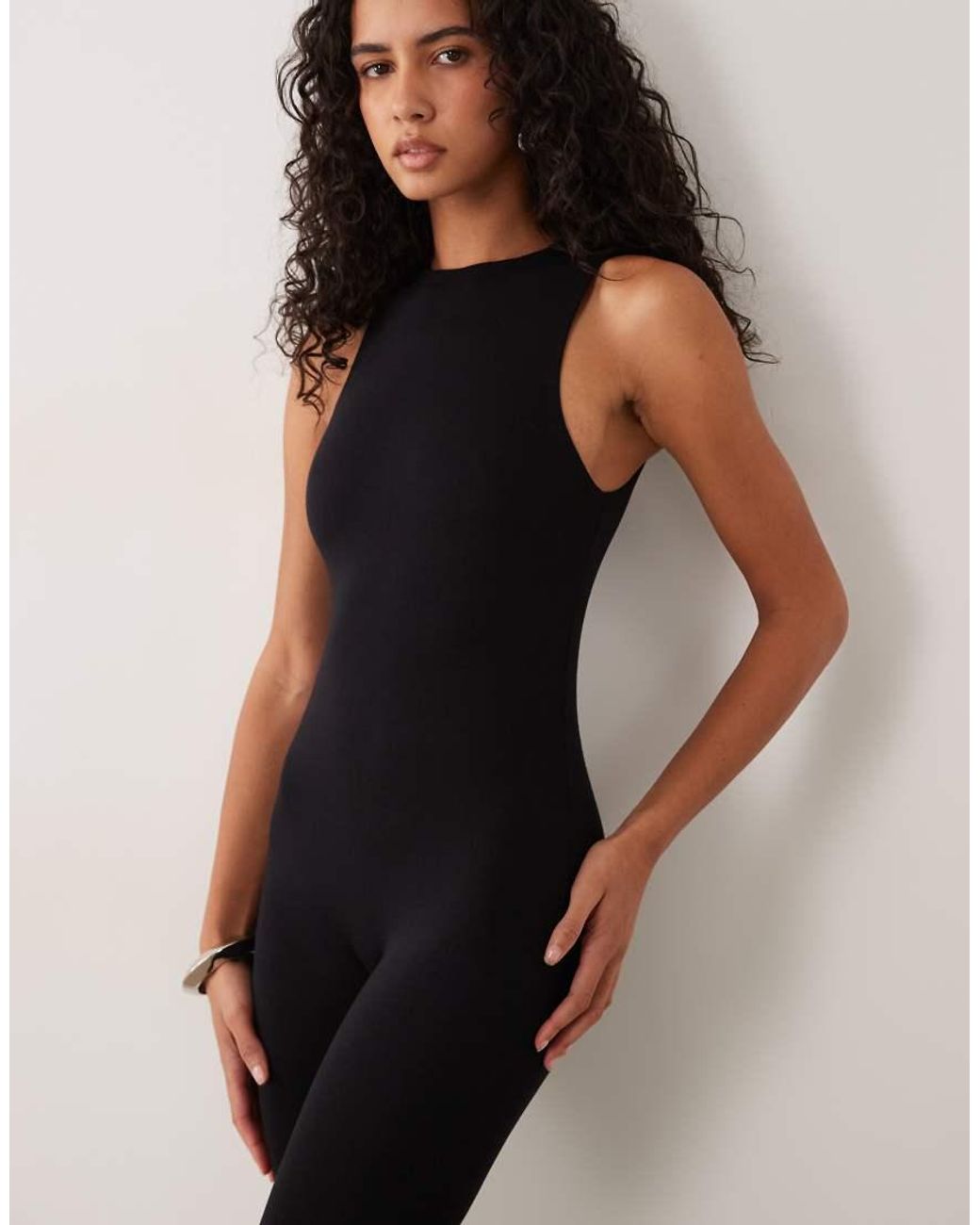 AFRM Black Kiki Knit Crepe Mock Neck Seamless Jumpsuit