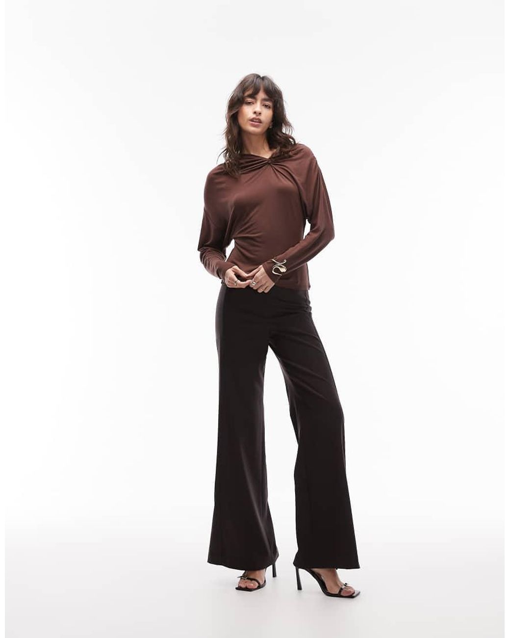 ASOS Brown Soft Twist Shoulder Long Sleeve Top