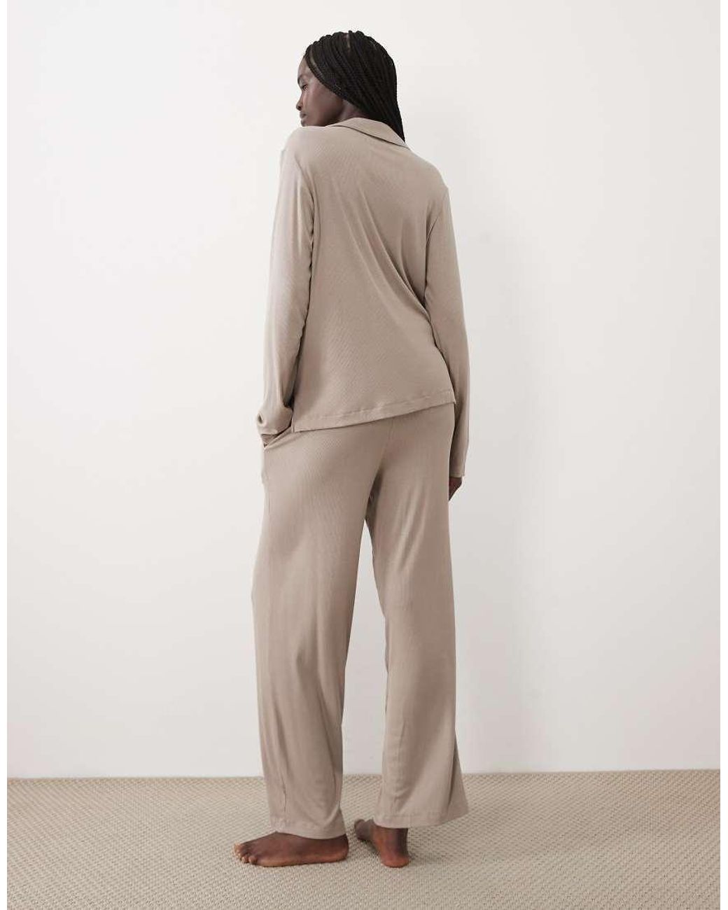 DKNY Natural Long Sleep Ribbed Pyjama Set