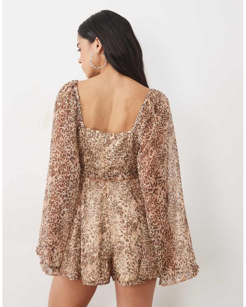 Miss Selfridge Brown Long Sleeve Chiffon Playsuit