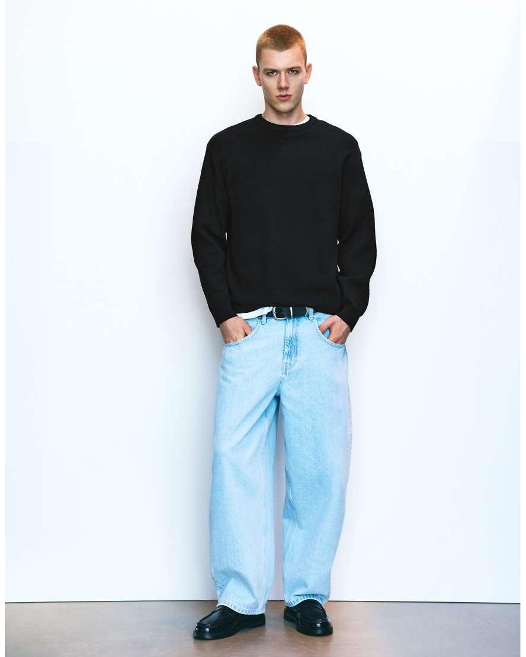 Pull&Bear Black Round Neck Jumper for men