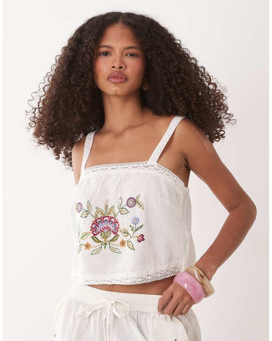 Accessorize White Floral Embroidery Cami Top