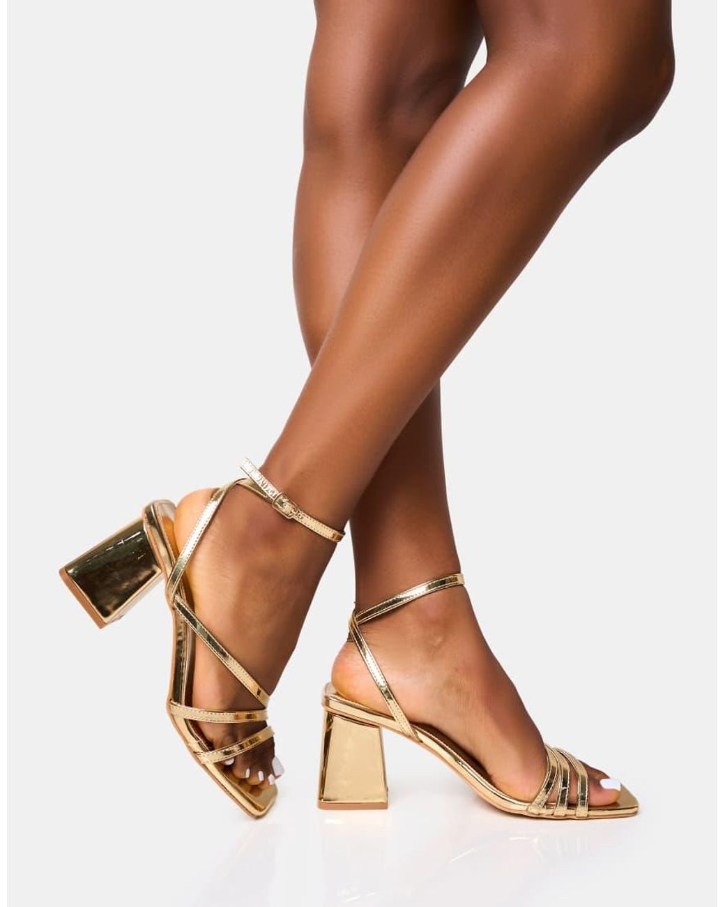 Public Desire Brown Robin Wide Fit Strappy Square Toe Mid Block Heels
