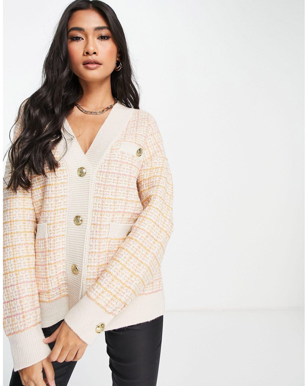 Y.A.S Boucle Cardigan in Pink | Lyst