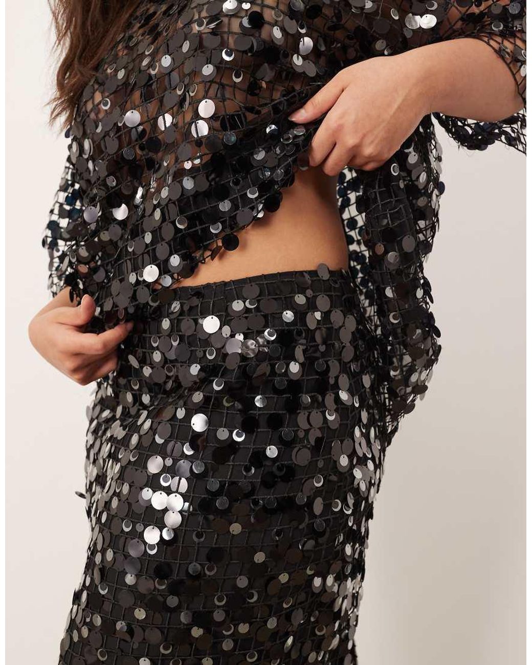 ARRANGE Curve Sheer Grid Sequin Maxi Skirt Co Ord in Black | Lyst UK