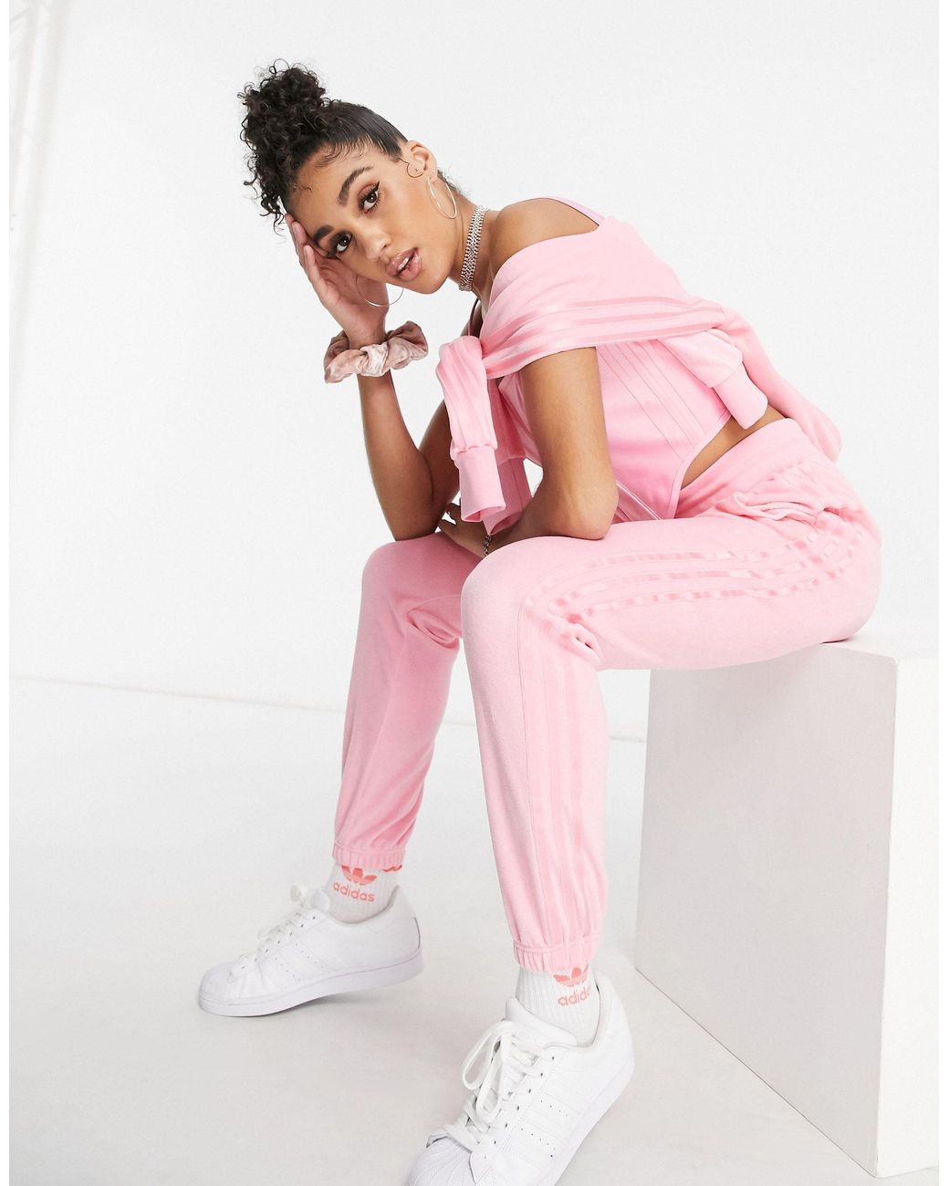 adidas Originals relaxed Risque Velour joggers in Pink Lyst Australia