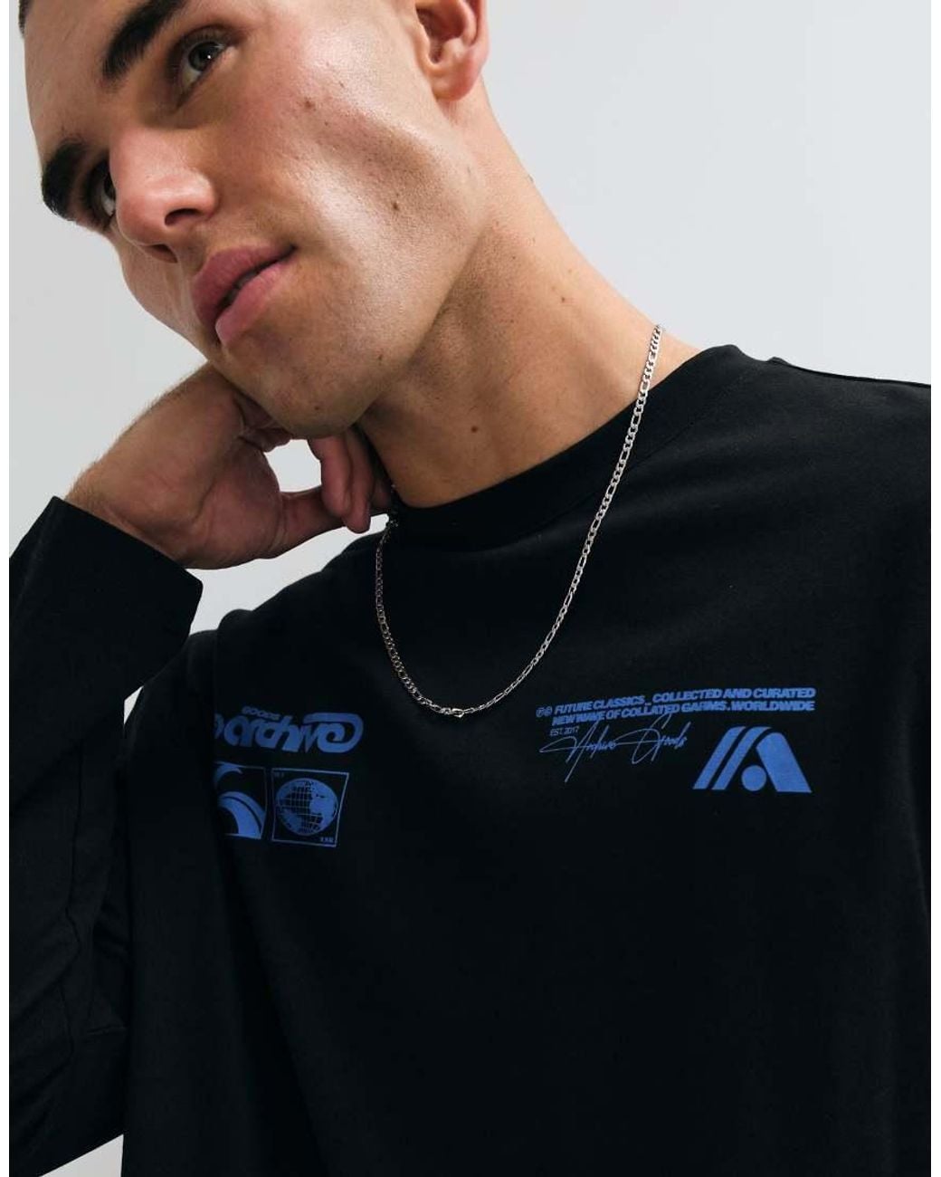 ASOS Black Oversized Long Sleeve T-shirt With Print for men