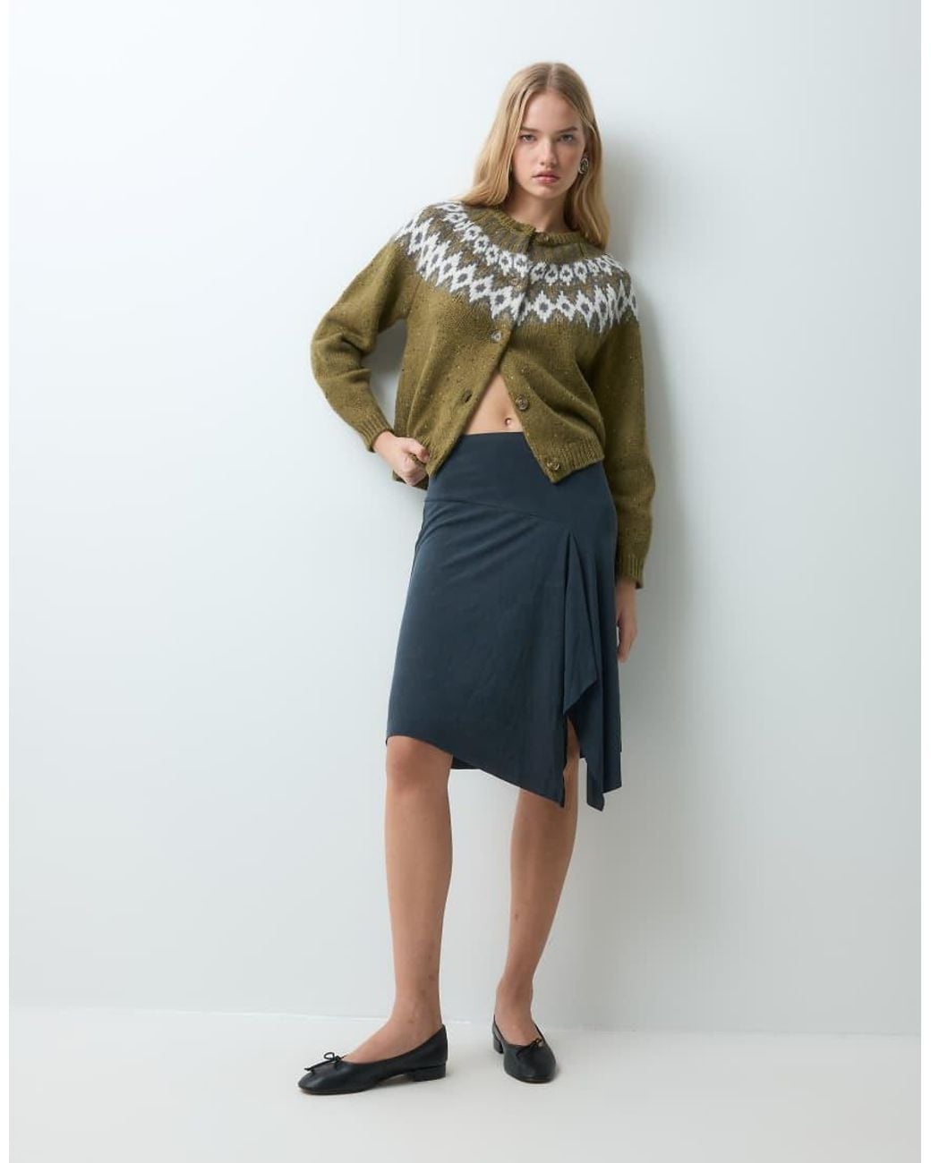 Aware Multicolor Wool Blend Round Neck Fairisle Knitted Cardigan