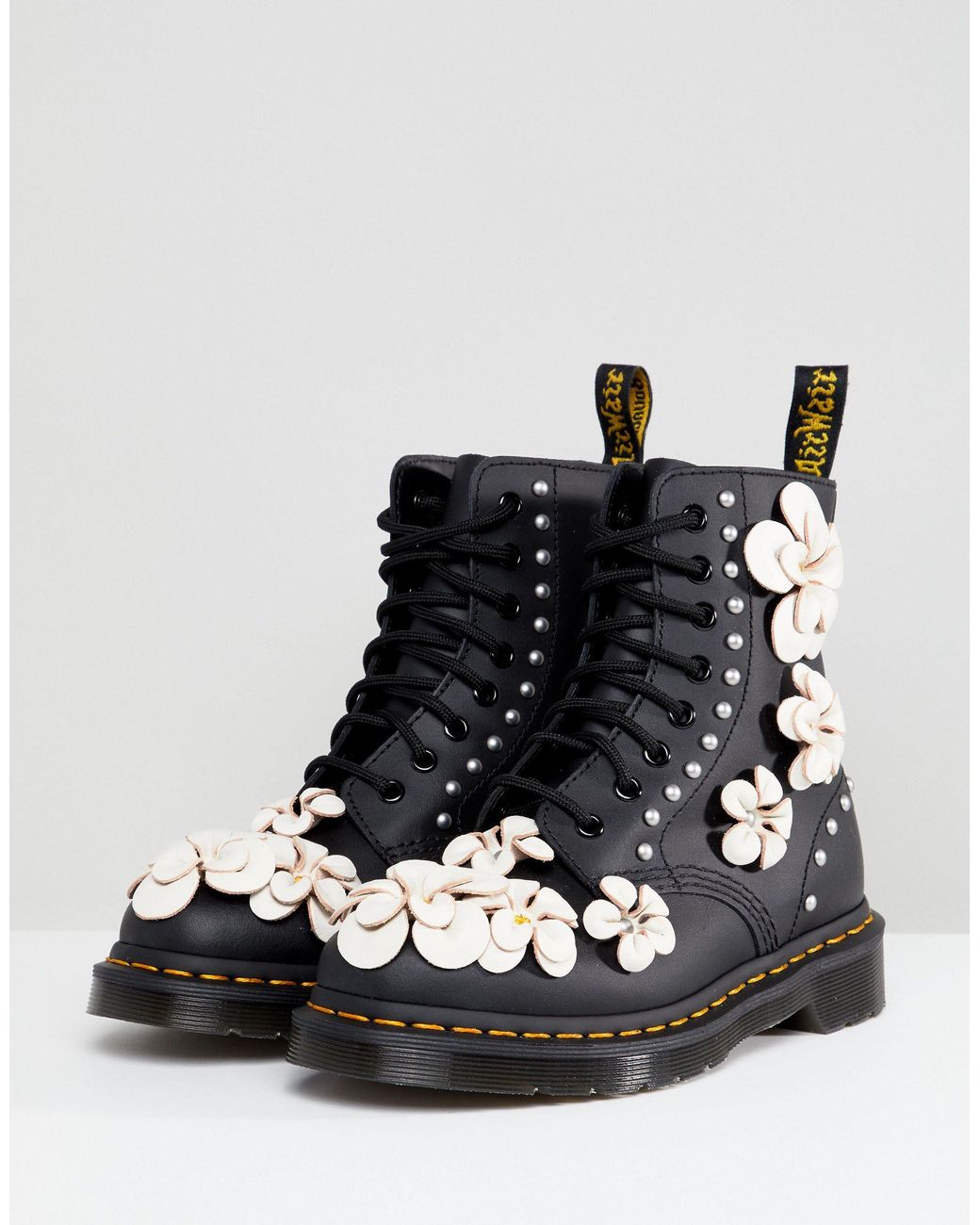 Dr. Martens 3d Flower Lace Up Boots in Black | Lyst