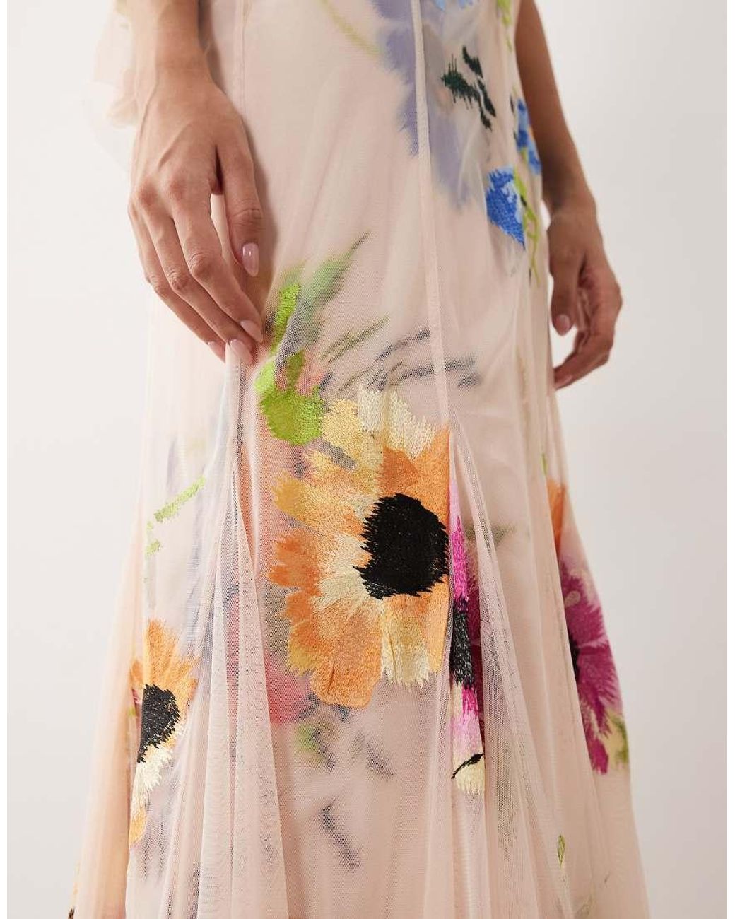 ARRANGE Pink Embroidered Floral Pleated Maxi Skirt