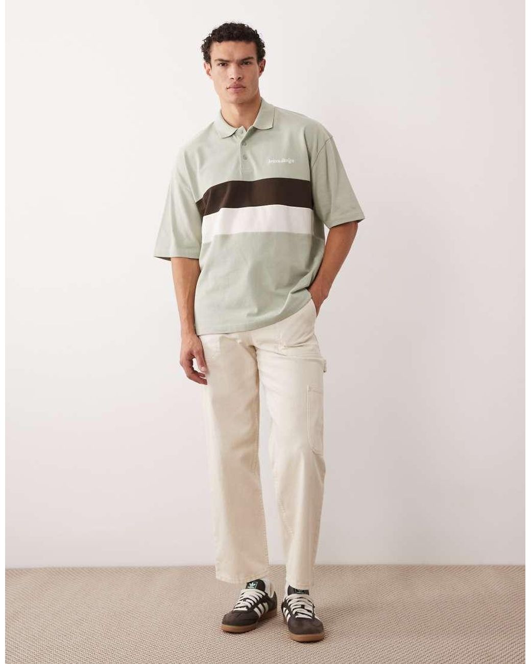 ASOS Green Heavyweight Oversized Stripe Polo for men