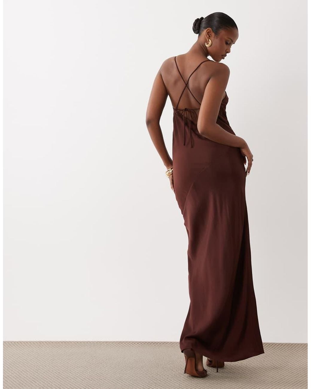 ASOS Brown Hybrid Satin Panel Cami Maxi Dress