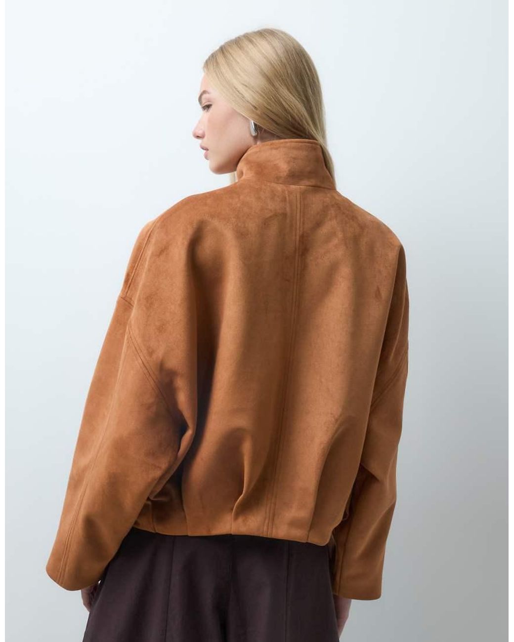 Vero Moda Brown Zip Up Suede Look Bomber Jacket