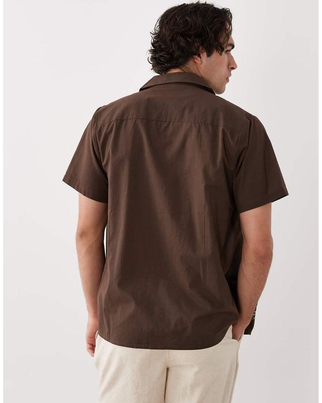 South Beach Natural Embroidered Beach Shirt for men