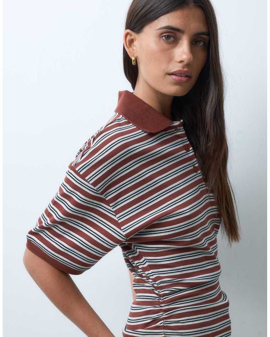 ASOS Gray Corset Waist Tee With Rugby Polo Collar